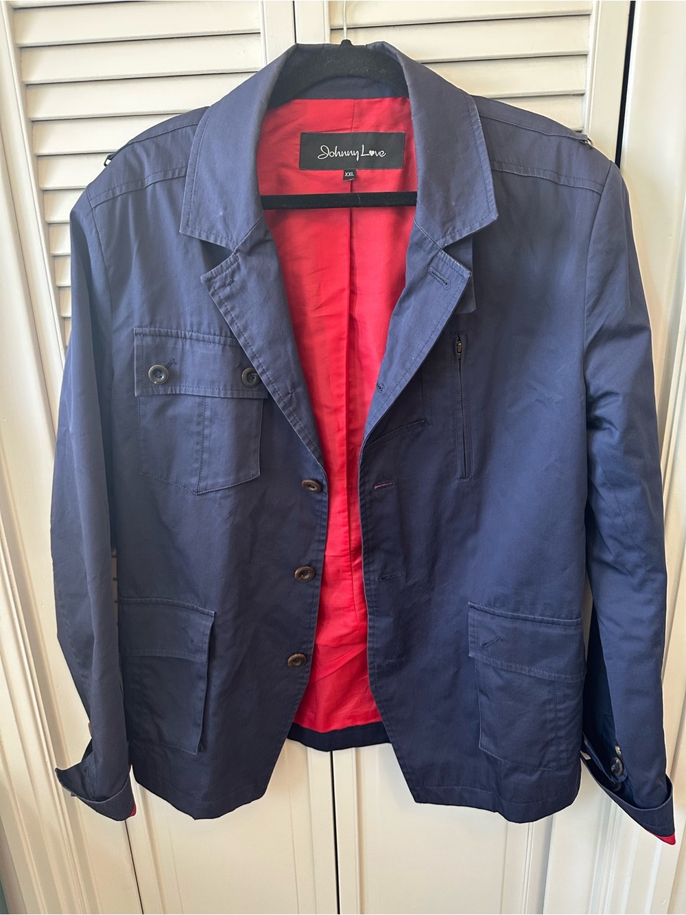 Johnny Love Men's Navy Jacket with Red Lining